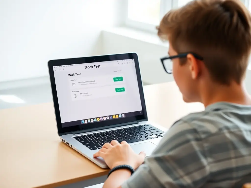 A student taking a mock test on the DX platform, simulating actual exam conditions, with a timer and progress bar visible.