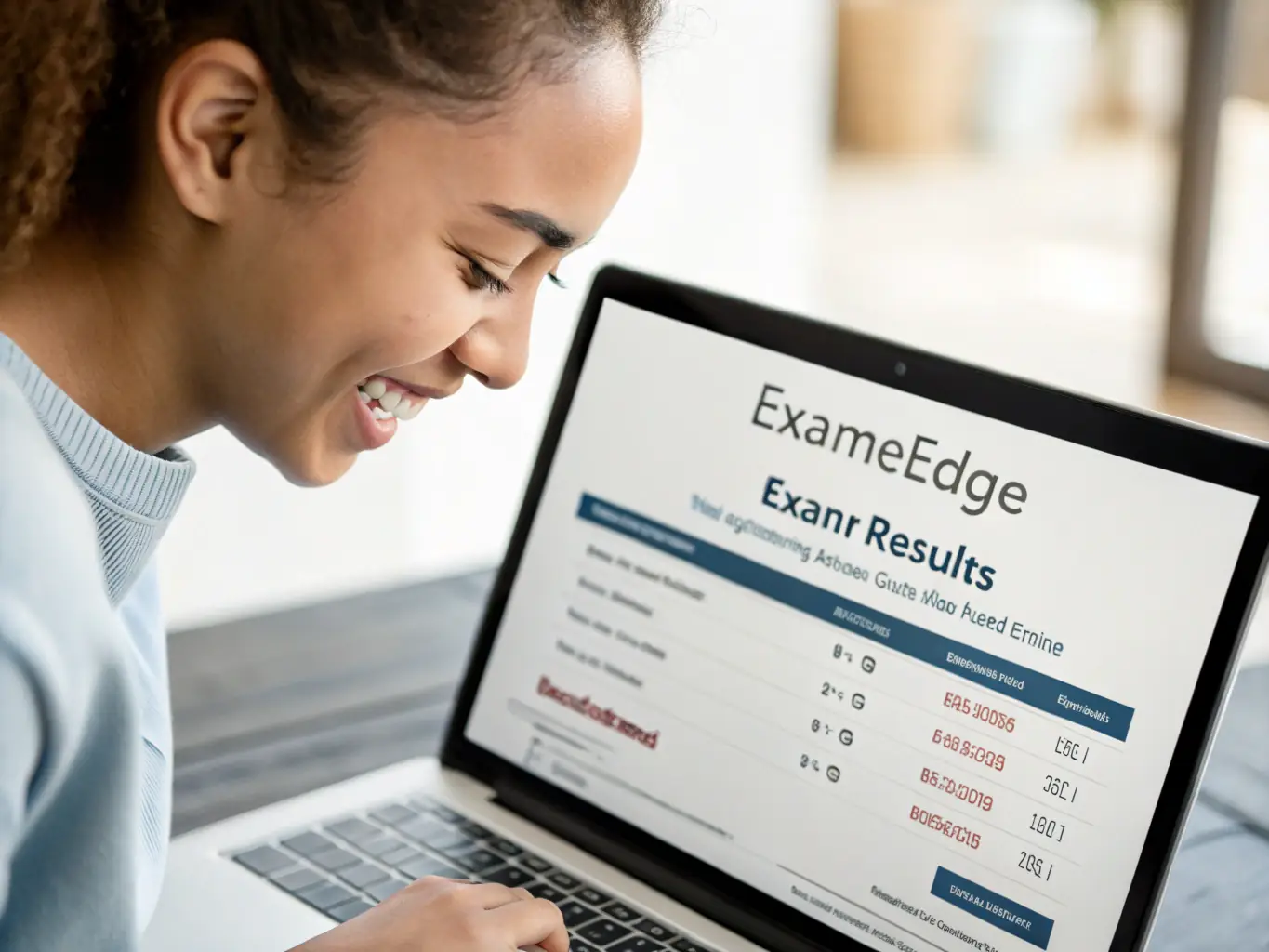 A student smiling confidently after completing a mock test on the DX platform, showcasing the platform's user-friendly interface and effective preparation tools.