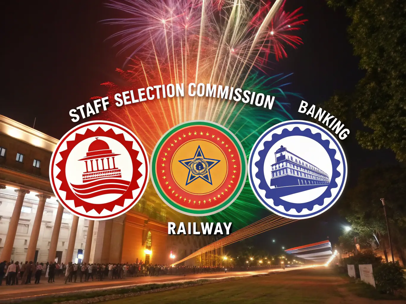 An animated visual showing different exam categories and logos, representing diverse competitive exams available on the DX platform.